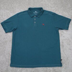 Tommy Bahama Polo Shirt Mens‎ Large Green Supima Cotton/Polyester S/S Pullover